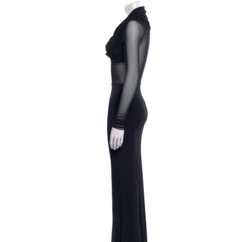 Commense Black Sheer Long-Sleeve Maxi Dress With Drape Neckline. Cow neck - Picture 3 of 6